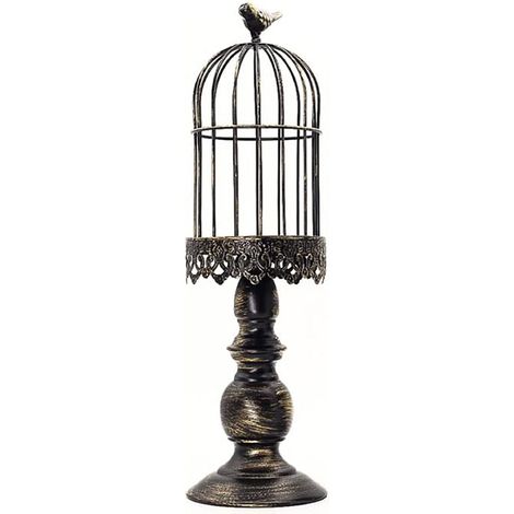 Bougeoir en forme de cage à oiseaux, en métal sculpté vintage avec dessus de cage à oiseaux, décoration en fer pour table, mariage, maison (1/5)