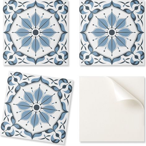 Paquete de baldosas de PVC decorativas para cocina o ba帽o con estampado floral y detalles, 4x50x50 cm.