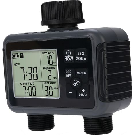 Minuterie d'arrosage intelligente, Double sortie d'irrigation pour jardin et pelouse avec retard de pluie, arrosage manuel automatique. (1/5)
