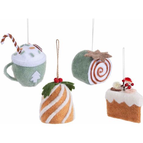 Decorazioni a forma di dolcetti di Natale da appendere all'albero realizzati in feltro, set da 12 pezzi, cm 9 x 7,5 x 12 H