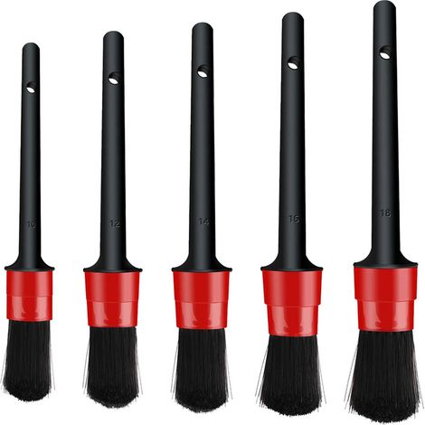 Sollbry Juego de 5 cepillos de limpieza para coche para limpiar ruedas, neumáticos, interior, exterior, cuero y rejillas de ventilación. (1/5)