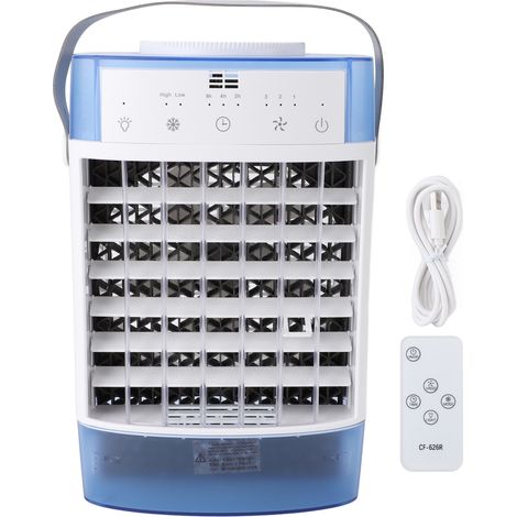 Ventilateur de bureau avec télécommande, silencieux et brumisateur, idéal pour le bureau ou la chambre d'étudiant (bleu). (1/5)