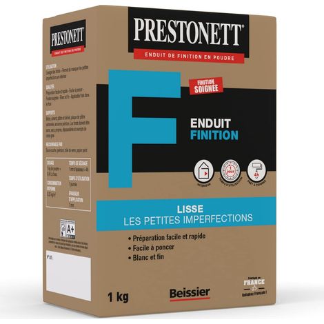 Prestonett – Enduit de lissage intérieur en poudre 1 kg – Finition mate pour béton, plâtre et plaques de plâtre – Application facile et ponçable