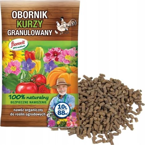 Fertilizante orgánico granulado de estiércol de gallina Florovit 10 l (1/3)