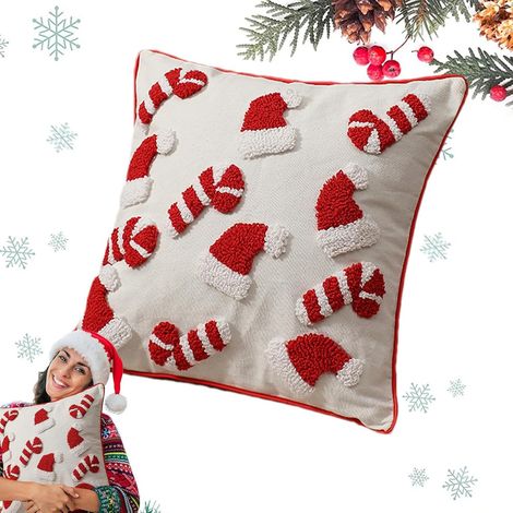 Taie Oreiller Noël Velours Broderie 3D Sapin de Noël et Renne oreiller corporel déco maison Vacances Hiver Renne Taie d'Oreiller Lombaire de Fait à la Main Décorations Douces et Sapin (1/5)