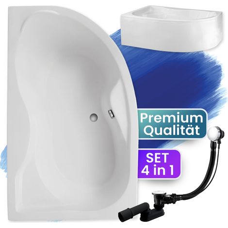 Badewanne Eckbadewanne 170x110 Links mit AcrylSchürze, Ablaufgarnitur & Füßen GRATIS - Komplettset 4in1 Original Acryl Wanne Siphon - BADLAND DORA (1/5)