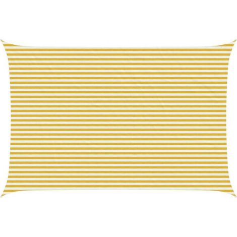 Voile d'ombrage à rayures jaunes et blanches, 4 x 5 mètres, en polyéthylène haute densité. (1/5)