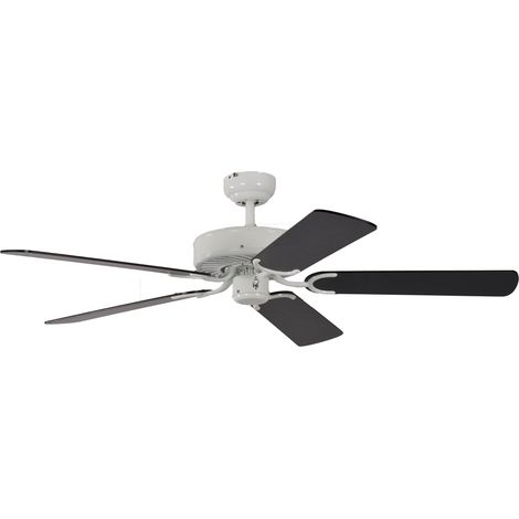 Ventilateur de plafond sans éclairage, blanc laqué, pâles réversibles noires / noires rayées, 132 cm (1/5)