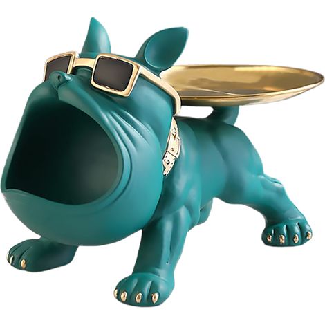 Plateau décoratif Bouledogue français, figurine décorative, sculpture animale, banc de rangement, sculpture de chien, boîte de rangement, sculpture décorative en résine, ornement de bureau, 30 x 17 x (1/5)