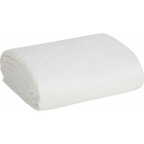Colcha Boni/6 de 170x210 cm con estampado de hojas blancas. (1/5)
