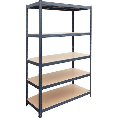 Relaxdays Rayonnage charges lourdes, 200 x 120 x 50 cm, charge 875 kg, 5 niveaux MDF, cave, à emboîter, anthracite (1/5)