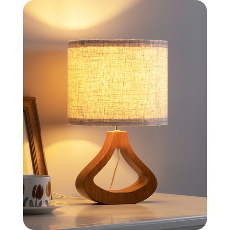 EDISHINE Nachttischlampe aus Holz, Tischlampe mit E27 Leuchtmittlel, Lampenschirm aus Leinen, mit Kabel, Moderne Tischleuchte Vintage für Wohnzimmer, Schlafzimmer, Landhausstil