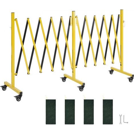 Barricada Extensible de 5,46 m, Valla de Seguridad Plegable, Barrera Metálica Portátil con Rueda y Freno, Aleación de Aluminio, para Patio Construcción Control de Espacios, Color Negro Amarillo (1/5)