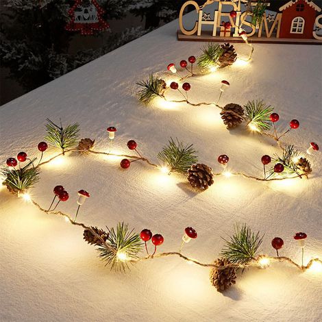 1pc, Christmas Decoration String Lights, Green Leaves Pine Needles Pine Cone Mushroom String Lights, New Year Decoration, Battery-Free (199.95cm 20 Leds), Office Decoration, Room Decoration, Wedding D (1/5)