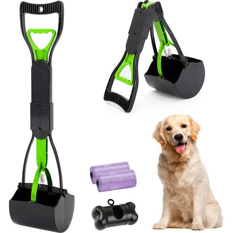 Pelle Ramasse-Crottes Pliable pour Chien et Chat Pet Long Manche Pooper Scooper, Facile à Déjections Ramasse, (Vert)