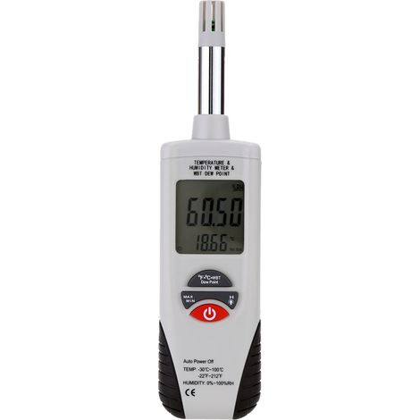 Hygromètre numérique - Thermohygromètre portable rétroéclairé avec point de rosée et température de bulbe humide - Pile incluse (1/2)
