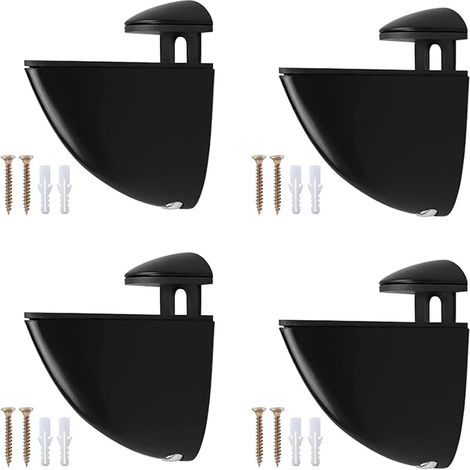 4 Pcs Supports D'étagère en verre réglables Noir - Pour étagères de 2 à 23 mm d'épaisseur Support mural pour étagères en verre,Salle de Bain et Cuisine (1/5)