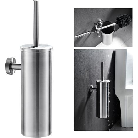 Scopino WC Bagno in Acciaio Inox, Auralum Spazzola WC Bagno con coperchio, resistente agli schizzi, Scopettino Bagno Montaggio a Parete