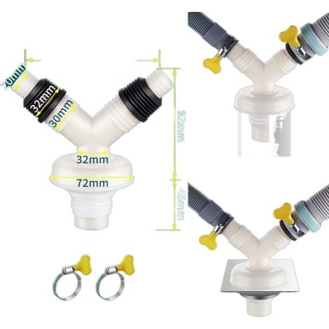 Raccord en T pour tuyau de vidange de machine laver adaptateur pour vier (1/5)