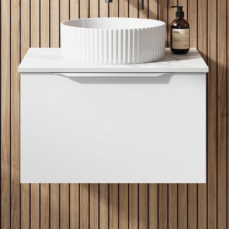 600mm Countertop Bathroom Vanity Unit Basin Wall Hung Furniture Soft Close White (1/5)