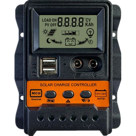 30A Solarladeregler mit zwei USB-Anschlüssen, 5V/12V/24V PWM-Steuerung, einstellbaren automatischen Parametern und LCD-Display