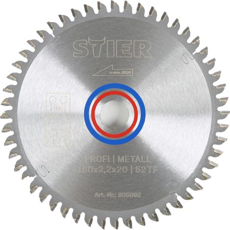 STIER Kreissägeblatt Profi Metall, 160 x 2,2 x 20mm, -5° neg. Spanwinkel, 52 gehärtete Zähne, Trapezflachzahn