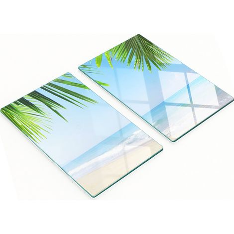 Elegantes y resistentes pizarras de vidrio con estampado de playa tropical, 2x30x52 cm.
