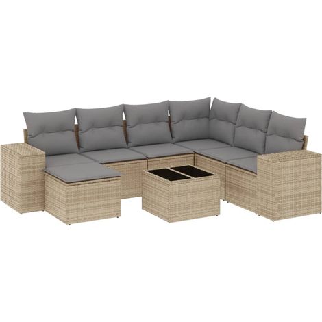 Maison Exclusive - Juego de sofás de jardín con cojines beige 8 p (1/5)