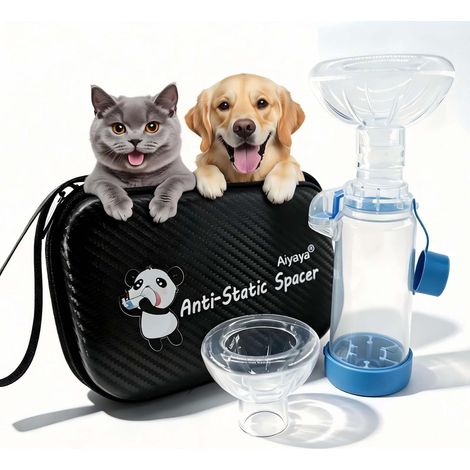 Camera per aerosol/distanziatore per inalatore per animali domestici per cani e gatti - Include maschera di due dimensioni e custodia per il trasporto, compatibile con qualsiasi MDI (1/5)