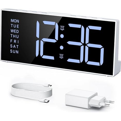 Despertador LATEC para un sueño profundo, despertador digital de mesita de noche con pantalla LCD de 7", función de repetición de alarma de 9 minutos, doble alarma, brillo ajustable, 3 niveles de volu (1/5)