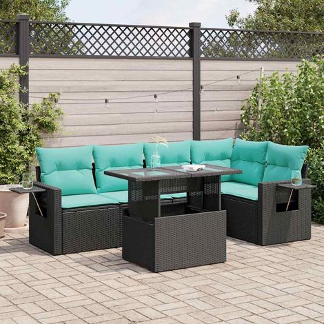vidaXL Set Divano da Giardino 6 pz con Cuscini Nero Polyrattan Acacia (1/5)