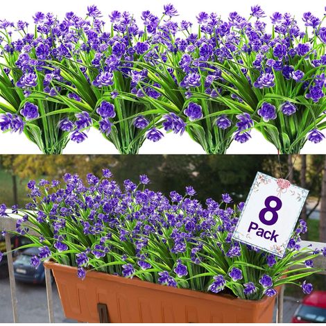 8 fiori artificiali resistenti ai raggi UV, piante di plastica per decorazioni interne ed esterne (1/4)