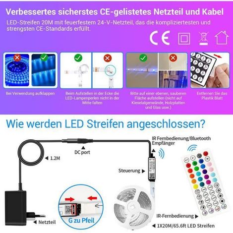 Bande LED RGB 20m, Bande à Changement de Couleur avec Bande LED avec Musique, Bande LED pour Décoration Intérieure Chambre (1/4)