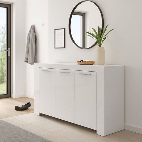 Credenza - 3 Ripiani Apertura Battente, Bianco, -, 144x42x80h cm Tucupita