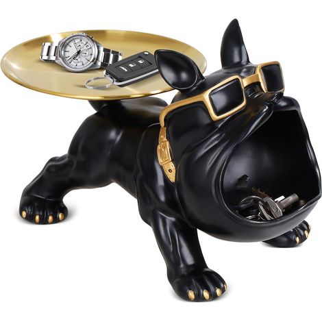 Sculpture de stockage avec plateau, bouledogue français Big Bouche Francaise Bol à clés Boîte de rangement, Sculpture de stockage multifonction, Statue d'art d'entrée, décoration de bureau (1/5)