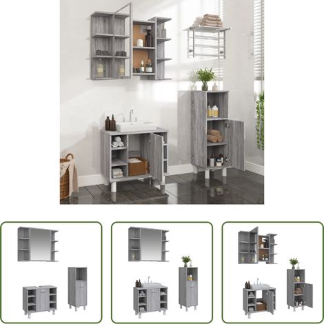 vidaXL Armoire murale - Ensemble d'armoires de salle de bain 3 pcs sonoma gris (1/5)