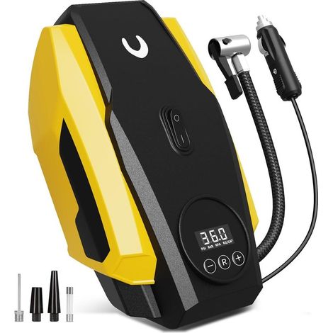 Compresor de aire portátil para inflar neumáticos - Bomba de aire para neumáticos de coche - Bomba de aire compacta de 12 V CC con función de apagado automático - Accesorio versátil para coche con luz (1/5)