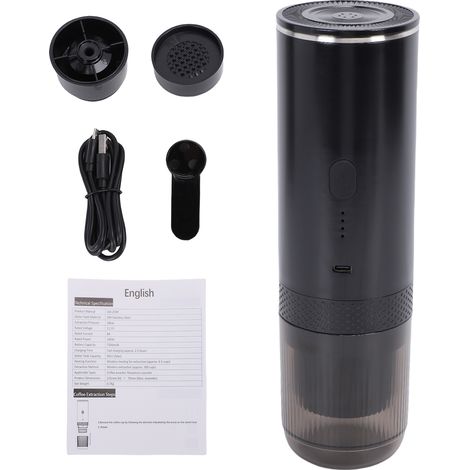 Cafetière portable avec mouture et capsules 2 en 1, machine chauffante sans fil avec pression de 20 bars, rechargeable pour la maison, l'extérieur, les voyages, le bureau, noir (1/5)