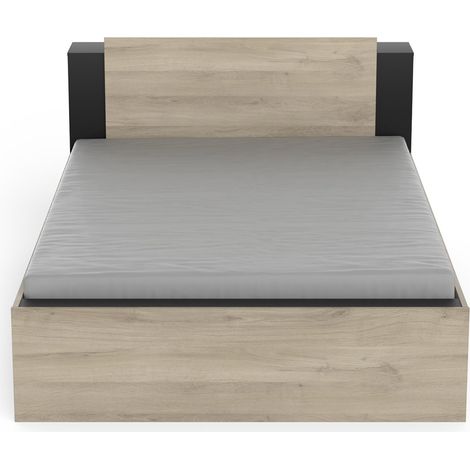 Cama matrimonio Life en color roble Kronberg y negro mate con cabecero y 2 cajones 135/140x190/200 cm (1/5)