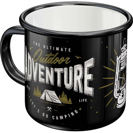Tasse rétro en émail, Outdoor Adventure – Une idée de cadeau pour fans de camping, Mug de camping, Design vintage avec citation, 360 ml (1/5)