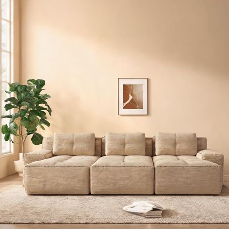 Sofa modulaire en velours côtelé beige lin réversible en corduroy (1/5)