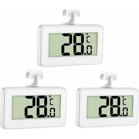 3x Digitales Kühlschrankthermometer, Gefrierschrankthermometer, Kühlschrank-Raumthermometer, wasserdichtes Gefrierschrankthermometer mit LCD-Bildschirm und Haken zur Temperaturanzeige (1/4)