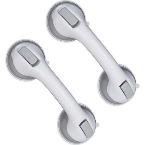 Haltegriff mit Saugnapf, 2er-Set, Dusch- und Badewannengriff, 25 kg, für Senioren, Wandmontage, Weiß/Grau (1/4)