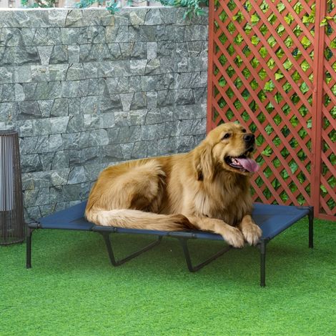 Lit de chien surélevé pliable extérieur bleu et noir 122 x 92 x 23 cm