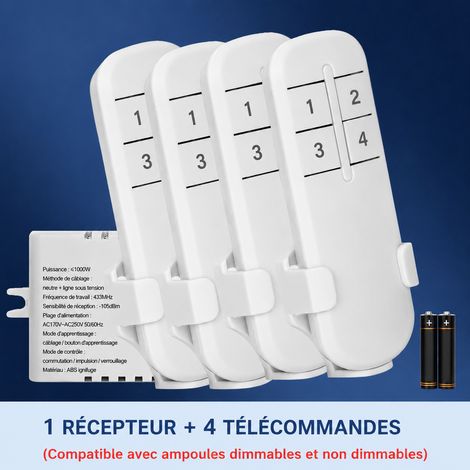 Interrupteur récepteur sans fil 220V avec 4 télécommandes pour éclairage 1 pièces 4 6 120 g – Livraison gratuite