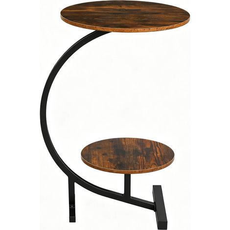 Tavolino rotondo in MDF e metallo, marrone rustico, 31 x 30 x 66 cm (1/5)