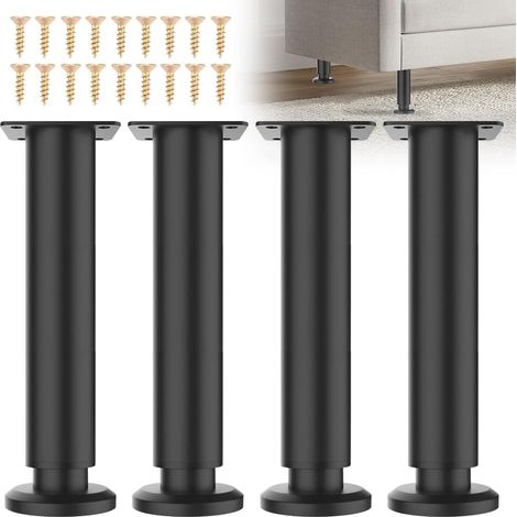 Pieds de Meuble Réglables 18-30cm Acier Inoxydable Noir Lot 4 (1/5)