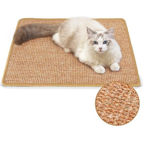 Griffoir pour chat marron, 30×40cm, griffoir de sol en sisal jaune naturel pour protéger les meubles et les canapés, tapis à griffer pour chat. (1/5)
