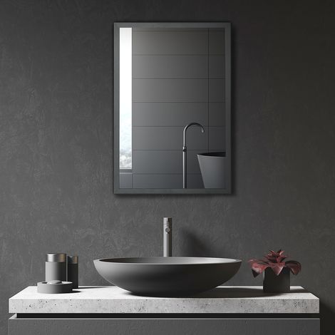 Mobile bagno pensile con specchio, 3 ripiani, nero 40 x 12 x 60 cm HAVRYA (1/4)