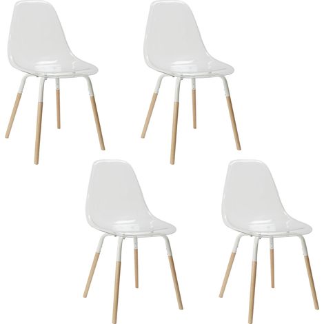 Lot de 4 Chaises - HOME DECO FACTORY - Transparentes - Scandinaves - Blanches (1/5)
